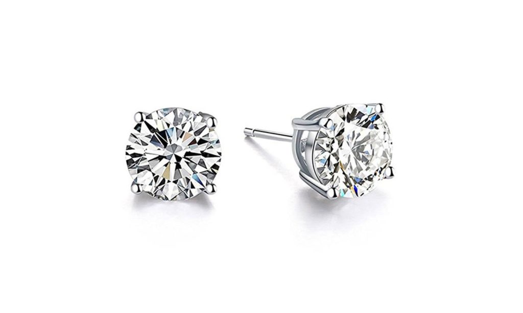 FREE 18K White Gold Cubic Zirconia Stud Earrings Plated