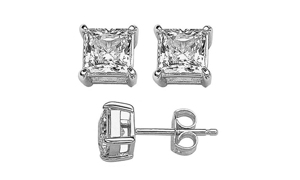 FREE Rhodium 5mm Square Cubic Zirconia Stud Earrings Plated